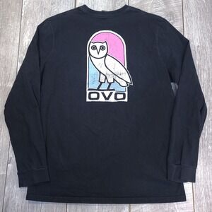 OVO Long Sleeve Shirt Mens Large Black Owl Graphic Cotton October's Very Own